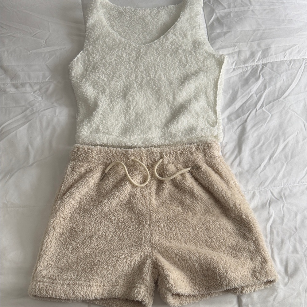 Cozy White and Tan Pajama Set